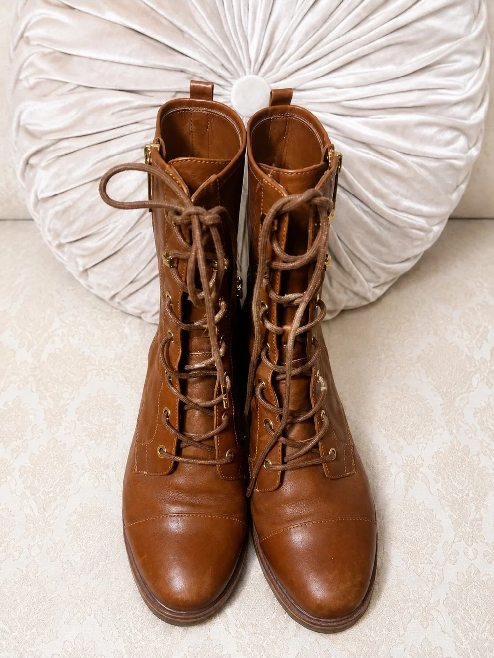 Michael Kors Women's Cognac Tan Leather Ankle Combat Boots - Sz 9